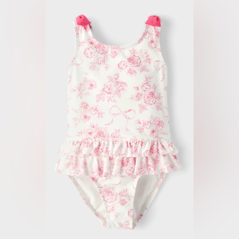 Gymboree Girls Swimsuit 4T Floral One Piece Pink Bow Ruffle Toddler Bathing Suit